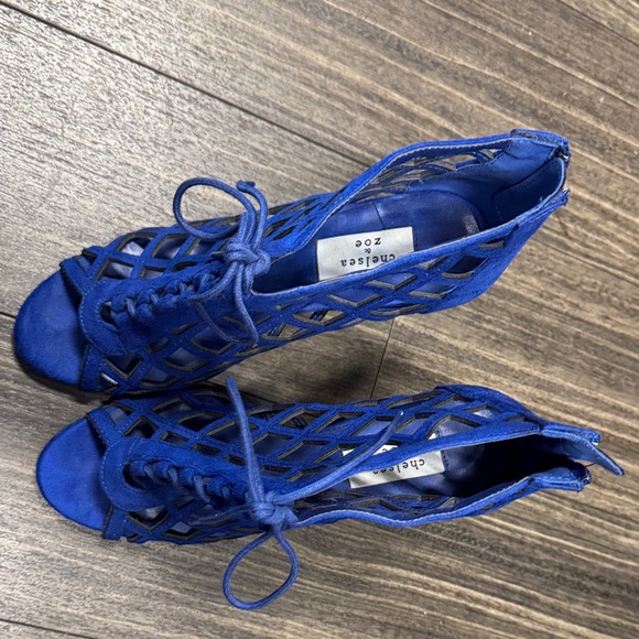 Chelsea & Zoe Shoes - Chelsea & Zoe Royal Blue Lace-Up Heels